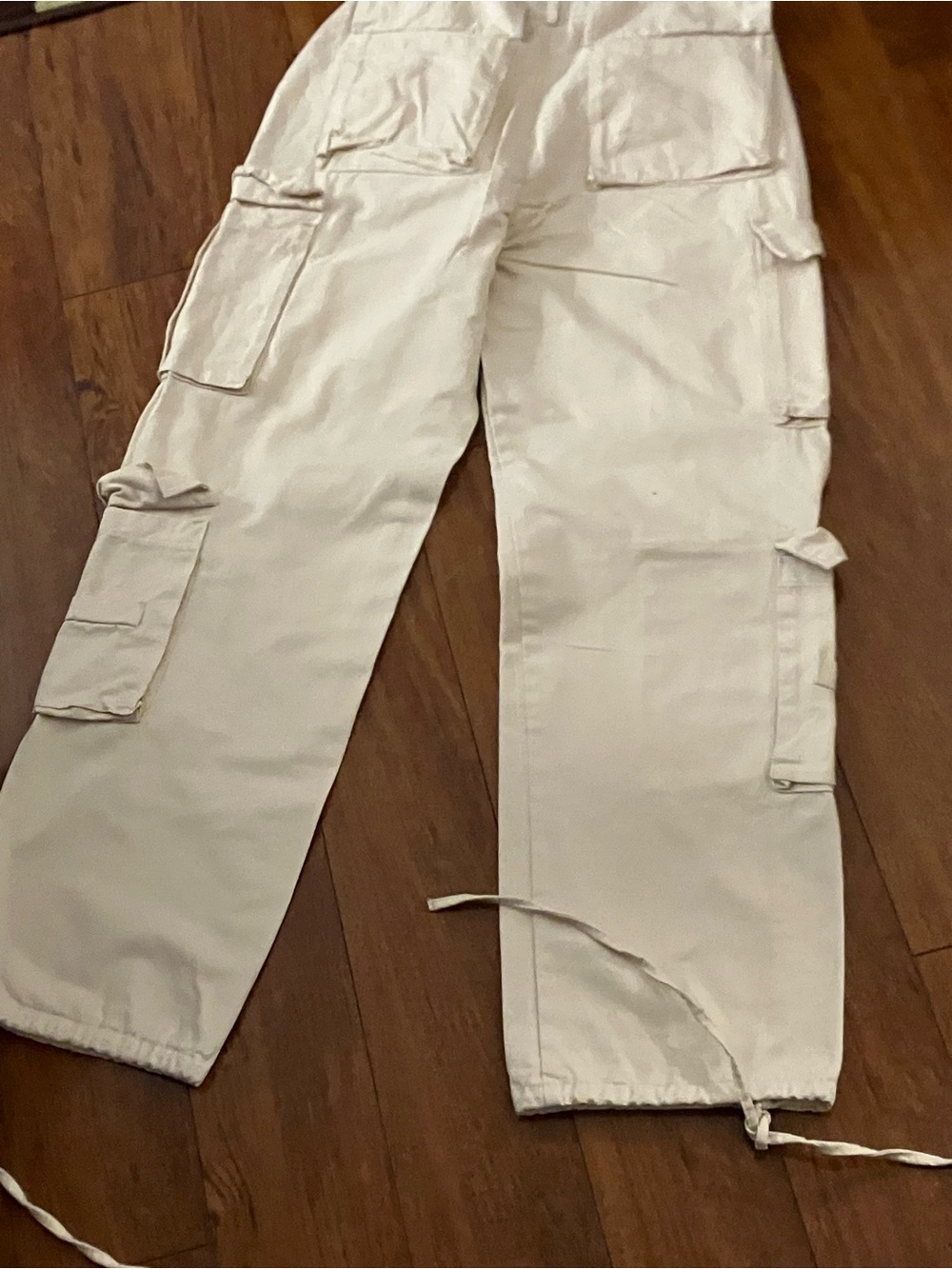 SHEIN Cream Wide-Leg Cargo Jumpsuit Pants with Utility Pockets